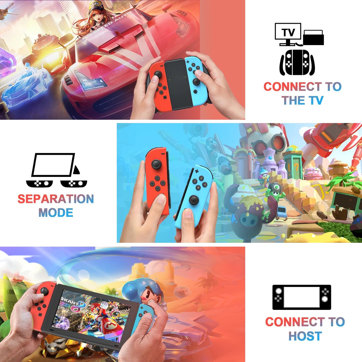 Game Controller for Nintendo Switch, Neon Red/Blue