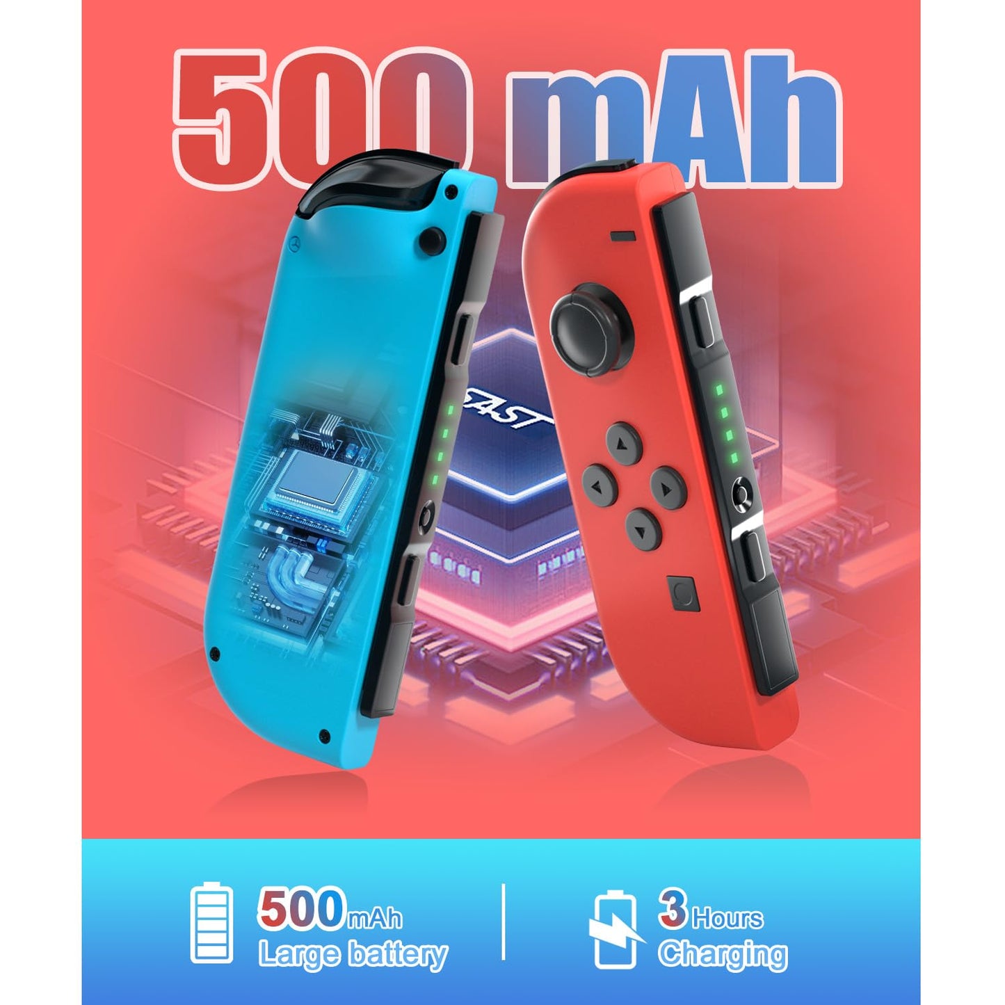 Game Controller for Nintendo Switch, Neon Red/Blue