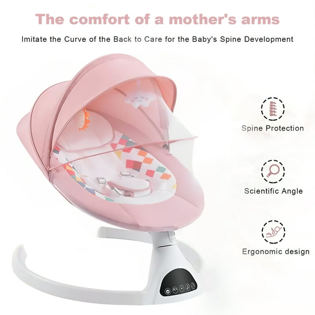 Yadala Baby Swing for Infants, Bluetooth Baby Swing Baby Rocker Chair with Gift Package, Pink