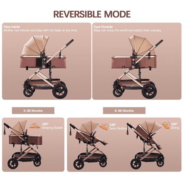Yadala Baby Stroller for Newborn, 3 in 1 Foldable High Landscape Infant Stroller & Convertible Bassinet Pram