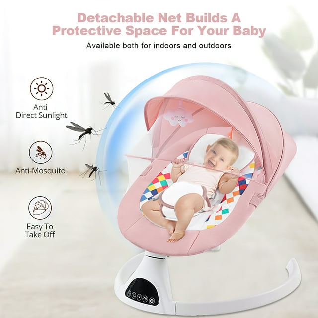 Yadala Baby Swing for Infants, Bluetooth Baby Swing Baby Rocker Chair with Gift Package, Pink