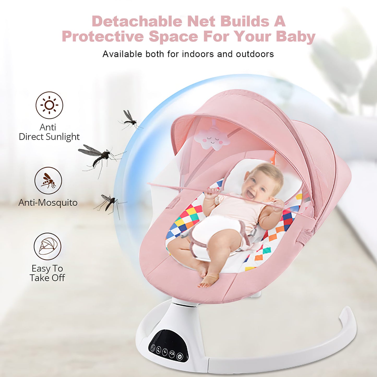 Yadala Baby Swing for Infants, Bluetooth Baby Swing Baby Rocker Chair with Gift Package, Pink