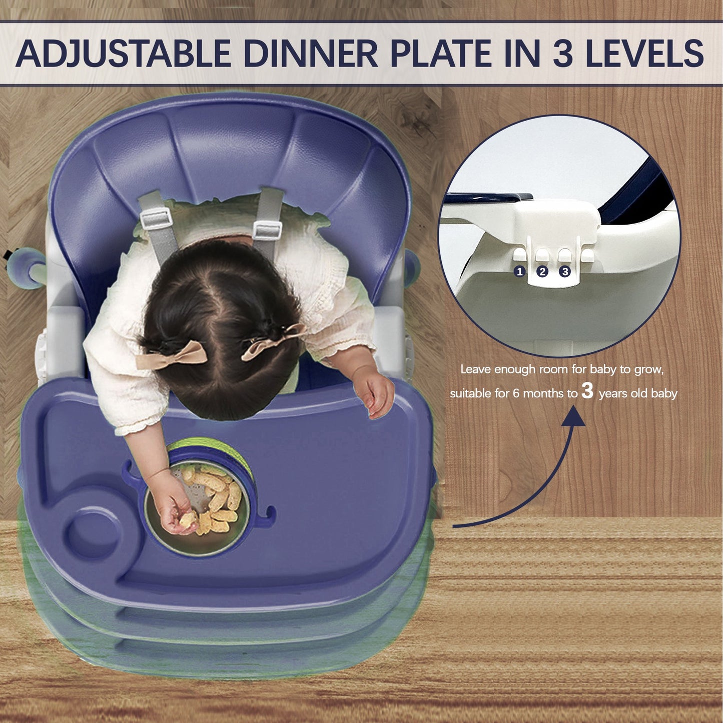 Yadala 3 in 1 High Chair, Convertible High Chairs for Babies and Toddlers with Removable Tray & PU Cushion, Blue