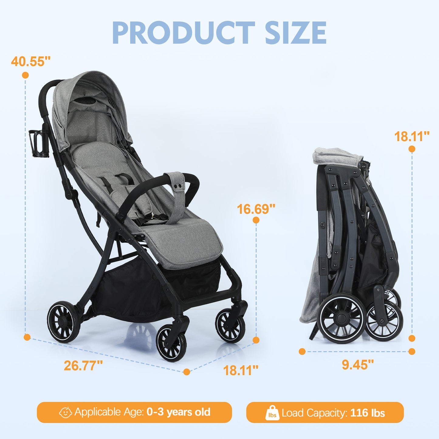 Baby Stroller, 2 in 1 Convertible Baby Stroller Folding Infant Newborn Reversible Bassinet Pram, Black