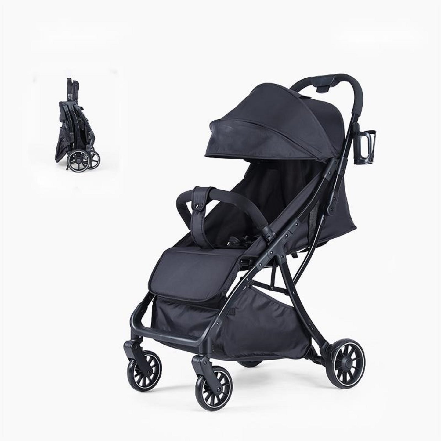 Baby Stroller, 2 in 1 Convertible Baby Stroller Folding Infant Newborn Reversible Bassinet Pram, Black