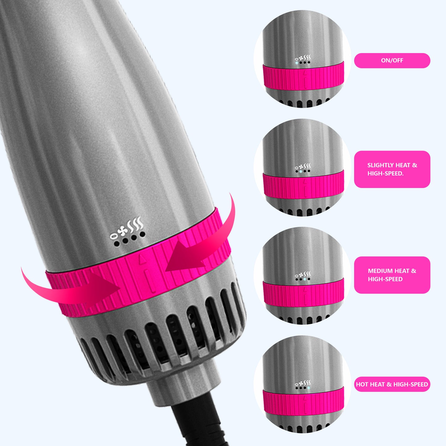 Kauoo Hair Dryer Brush,3 in 1 blow dryer brush Detachable Styler , One-Step Hot Air Brush for Straightening Curling Drying Combing Styling