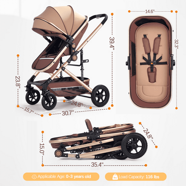 Yadala Baby Stroller for Newborn, 3 in 1 Foldable High Landscape Infant Stroller & Convertible Bassinet Pram