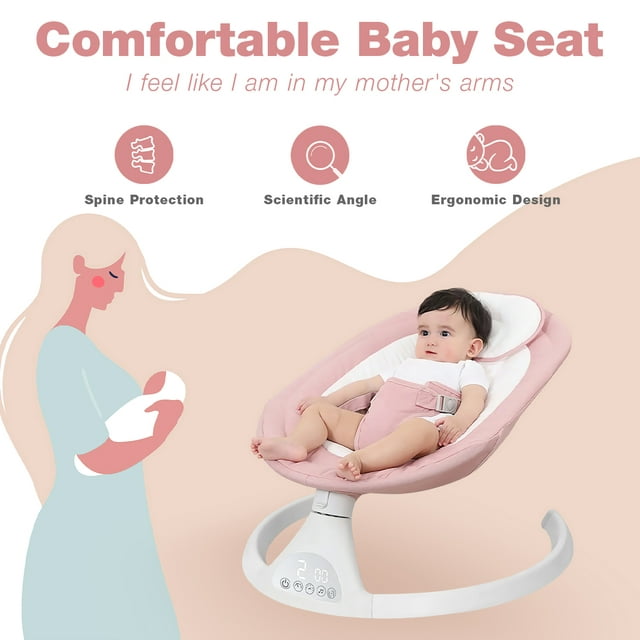 Baby Swing for Infants, Yadala Bluetooth Rocker, Newborn Electric Auto Swing with 5 Gears & Time Set & Music, Pink