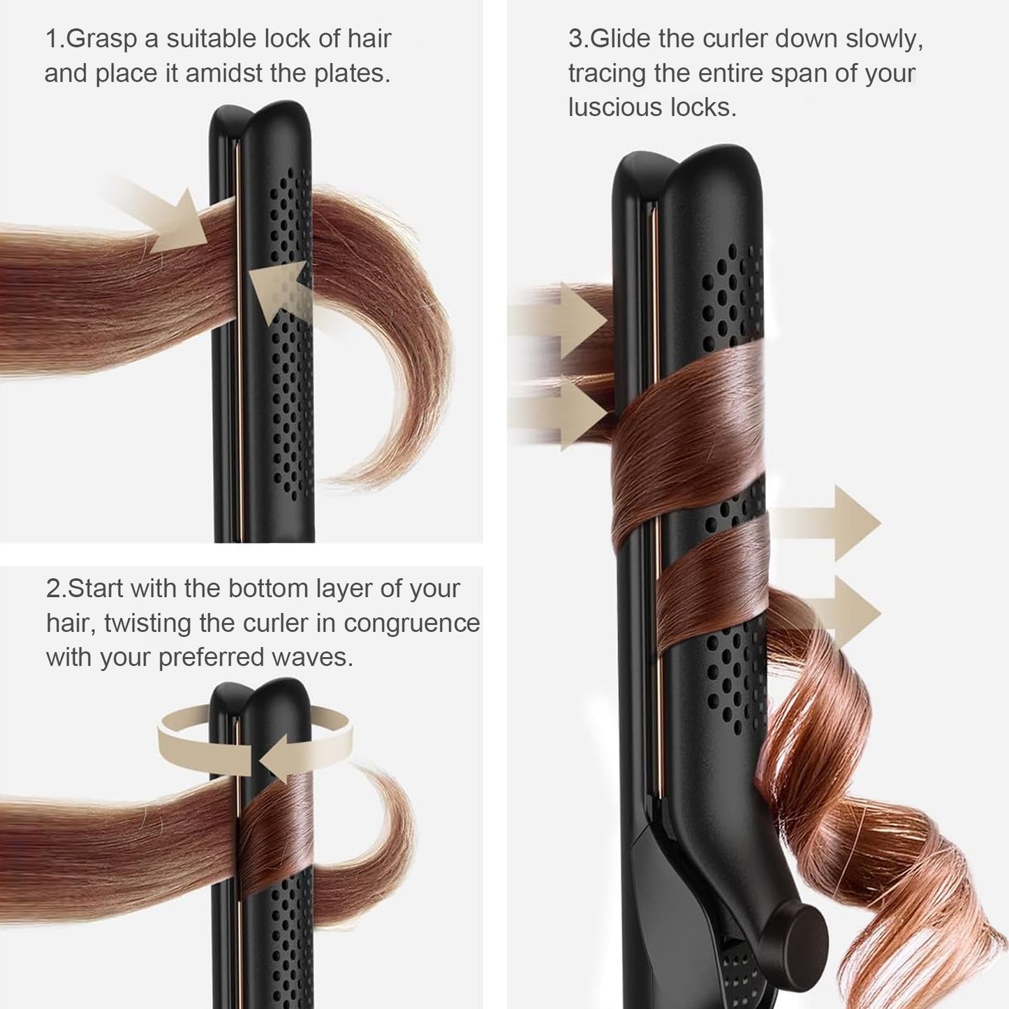 Flat Iron Hair Straightener and Curler 2 in 1，Jungle Wave 360° Airflow Styler Curling Iron, Ionic Hair Styling Tool with Vented Cool Air, 5 Adjustable Temps, Black