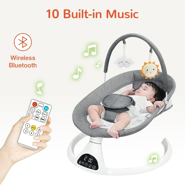 Electric Baby Swing for Infants, Bluetooth Swing Baby Bouncer Baby Rocker with Intelligence Timing, Gray
