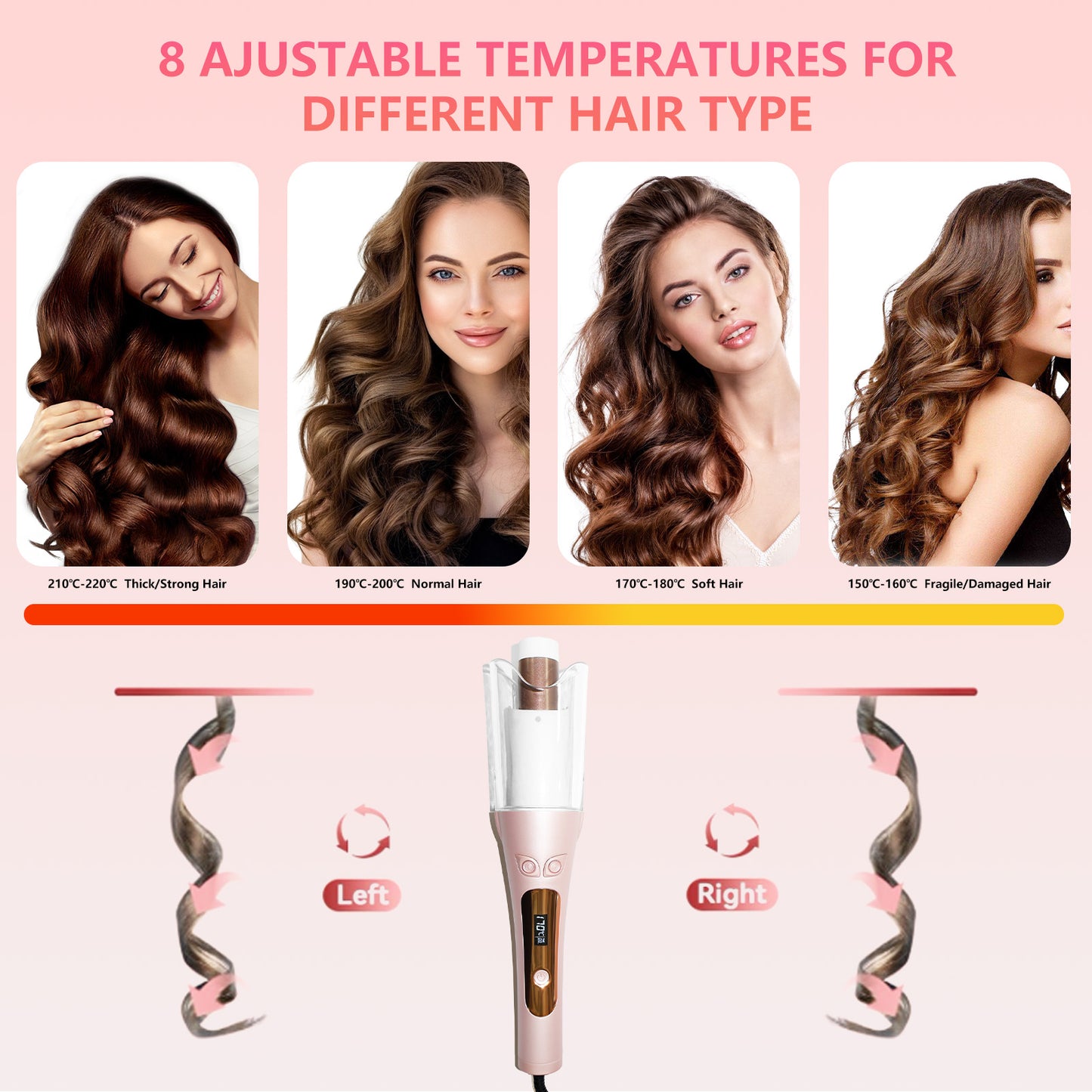 Auto Hair Curler,Automatic Curling Iron Wand with 1" Large Rotating Barrel & 8 Temperatures & LCD Display, Fast Heating Rotating Curling Iron with Auto Shut-Off for Hair Styling