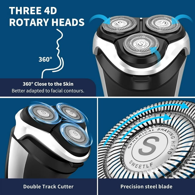 SweetLF Electric Razor for Men, IPX7 Waterproof Wet and Dry Electric Shaver with Pop-up Beard Trimmer for Men, Black