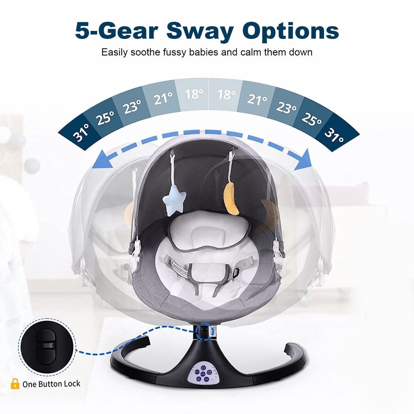 Baby Swing for Infants, Electric Portable Swing with 5 Speed, Bluetooth Rocker with Remote Control, Adjustable Seat, Gray