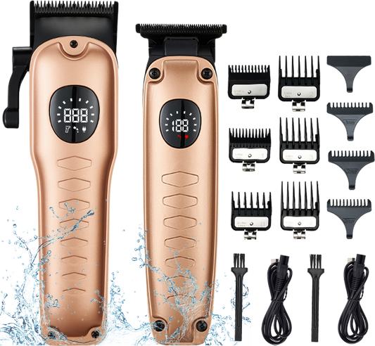 Hair Clippers for Men, LAVERNER 2PCS Professional Rechargeable Hair Clipper Set with LCD Screen, Dual-Purpose USB Charging, Gord