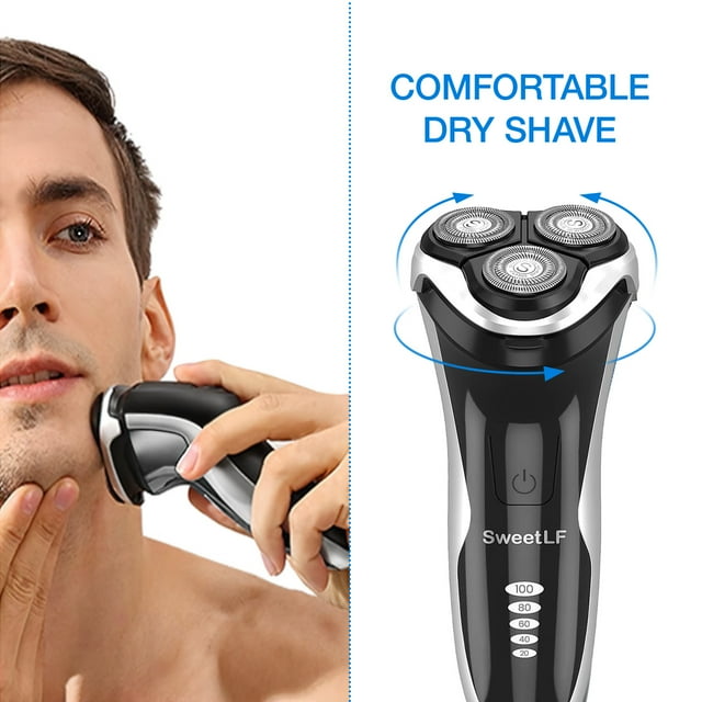 Electric Razor for Men, SweetLF [New] IPX7 Waterproof Electric Shaver for Men (Plus 3 Blades) with pop-up Beard Trimmer, Black