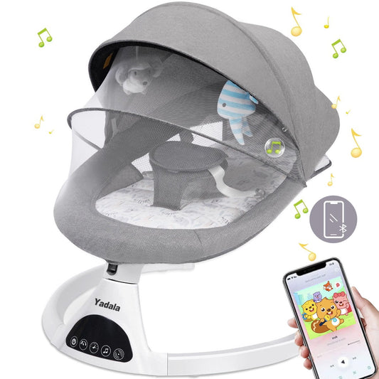 Baby Swing, Yadala Baby Swings for Infants Electirc Baby Rocker Bouncer with Remote Control and Music, Gray