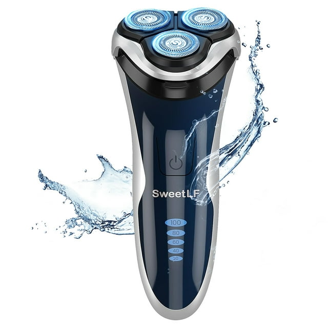 Electric Razor for Men, SweetLF [New] IPX7 Waterproof Electric Shaver for Men (Plus 3 Blades) with pop-up Beard Trimmer, Blue
