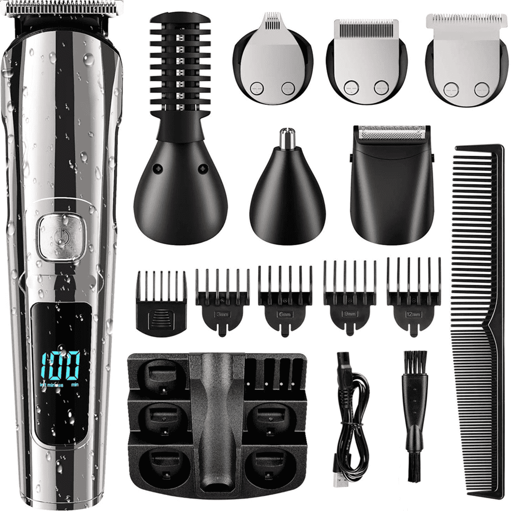 Hair Clipper for Men, All in One Grooming Kit IPX7 Waterproof, Cordless Electric Beard Trimmer, USB Rechargeable for Wet/Dry