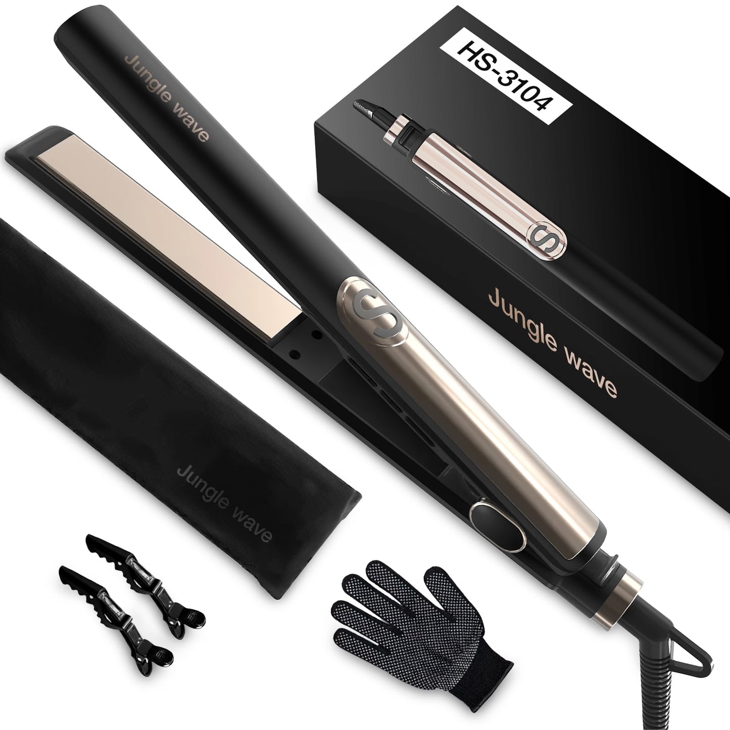 Jungle Wave 2 in 1 Hair Straightener & Curling Iron Styling Tool, Fast Heat Titanium Flat Iron, Black