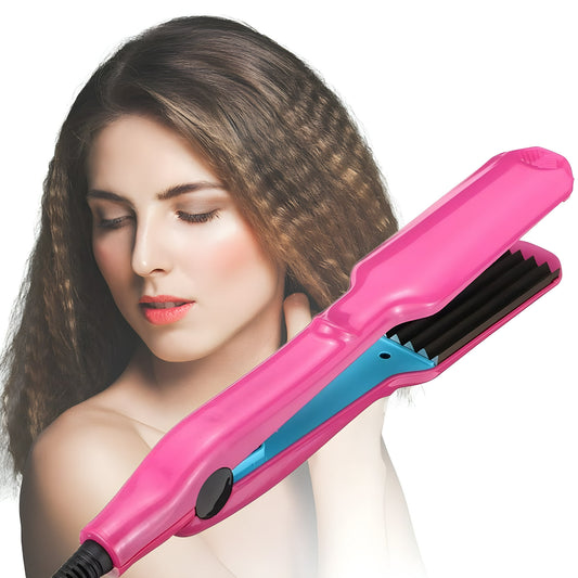 Professional Hair Crimper Curler Wand Dry&Wet Use Ceramic Curling Iron with 5-Speed Temperature Control,Rose Red