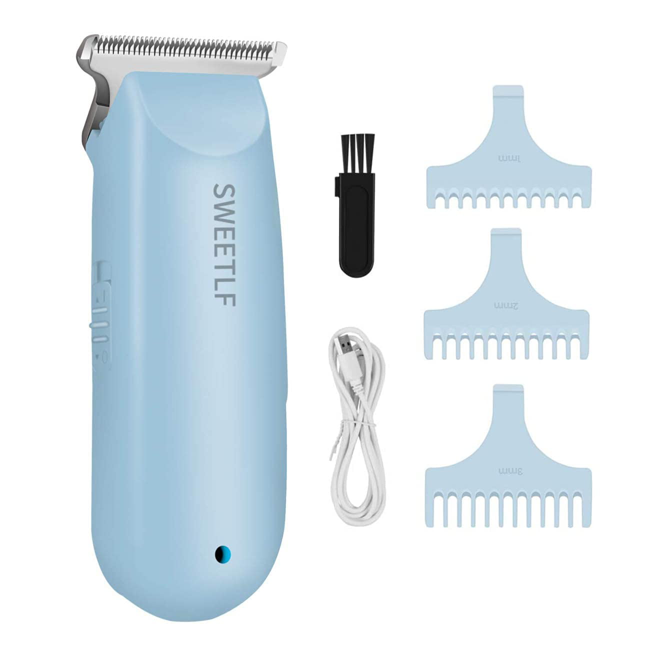 SWEETLF Silent Cordless Hair Clippers Silent, Mini Trimmer Kit with 3 Guide Combs, Portable & USB Rechargeable Haircut Clippers for Men Women Kids Blue
