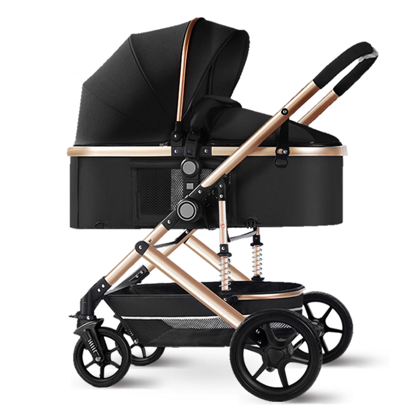 Yadala Baby Stroller, Foldable Baby Stroller 3 in 1 Convertible Bassinet Stroller for Newborn Toddler with Adjustable Backrest & Awning, Black