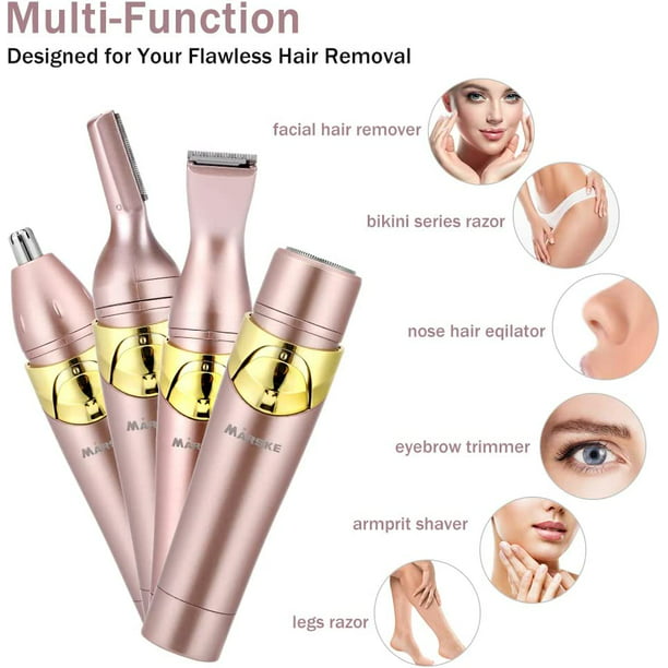4 in 1 Painless Facial Hair Removal for Women, Rechargeable Bikini Trimmer Portable Electric Shaver Epilator Razors