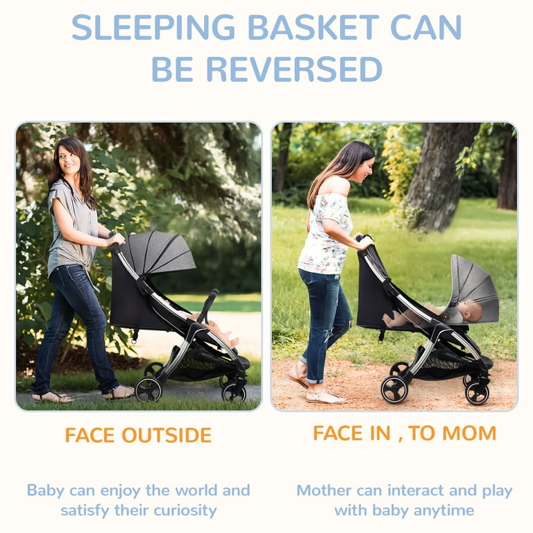 Yadala Baby Stroller, 2 in 1 Convertible Baby Stroller Folding Infant Newborn Reversible Bassinet Pram