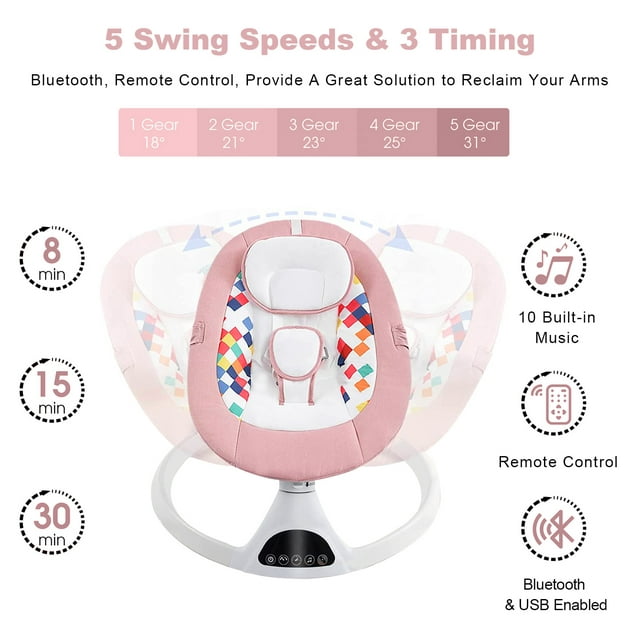 Yadala Baby Swing for Infants, Bluetooth Baby Swing Baby Rocker Chair with Gift Package, Pink