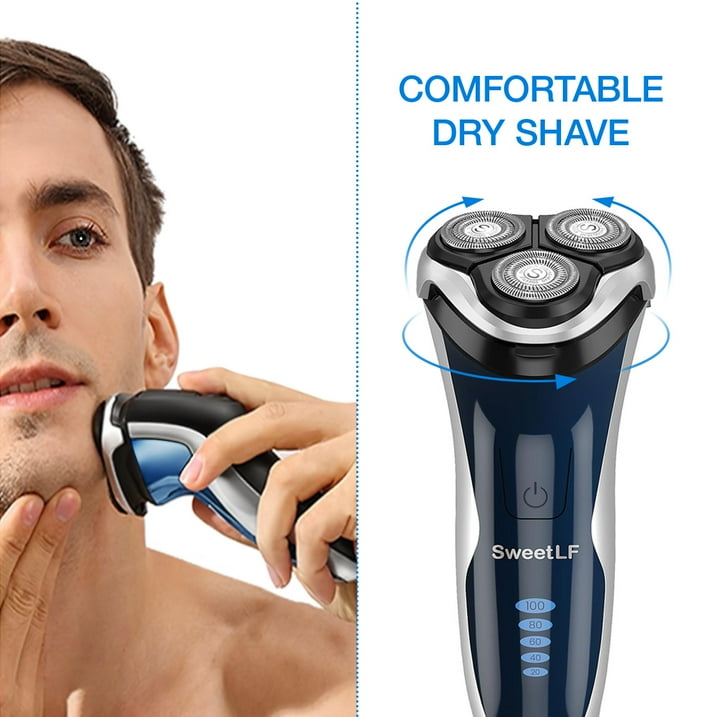 Electric Razor for Men, SweetLF [New] IPX7 Waterproof Electric Shaver for Men (Plus 3 Blades) with pop-up Beard Trimmer, Blue
