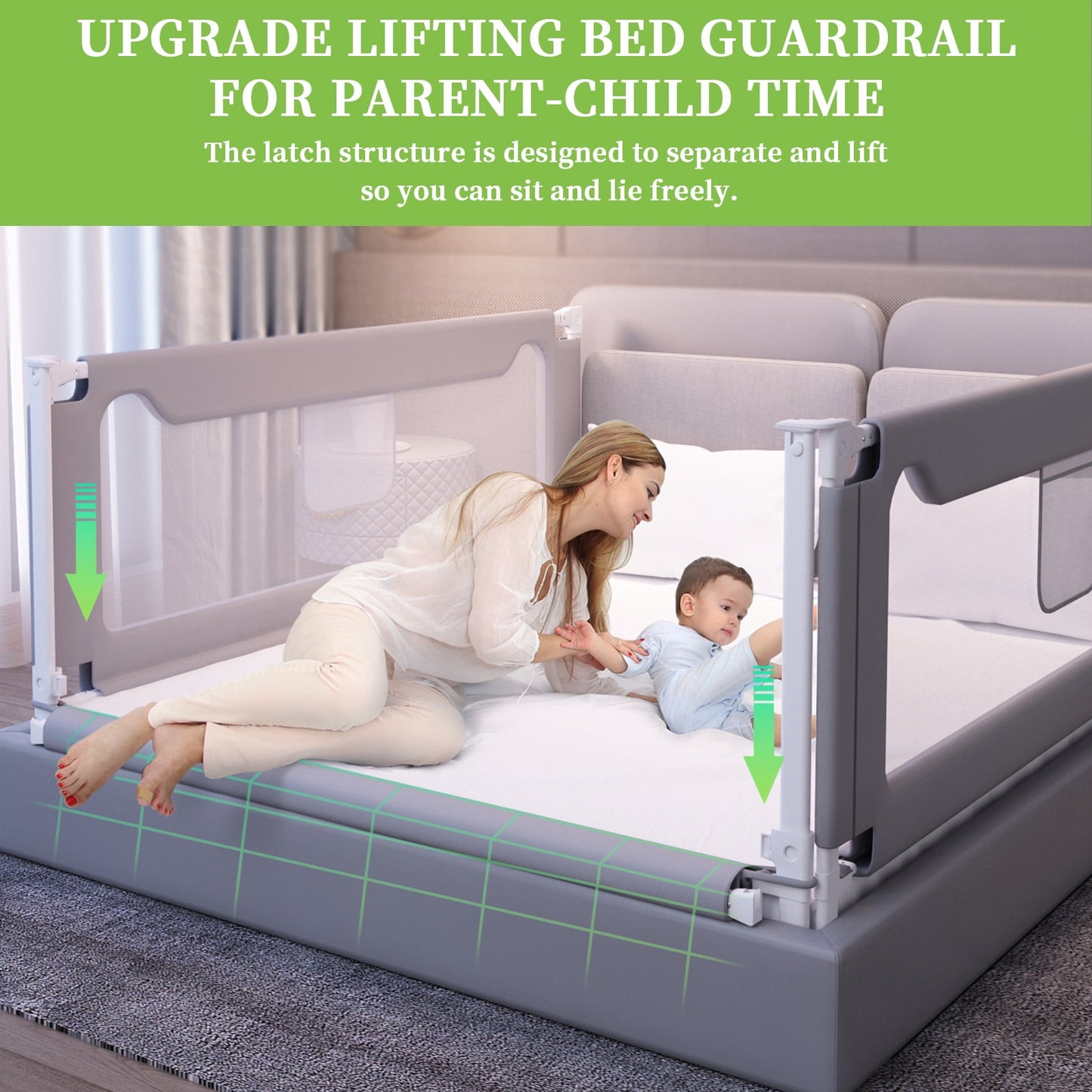 Bed Rail for Toddlers, Yadala Toddler Bed Rails with Double Child Lock for Queen King Bed, 59", 1PC, Gray