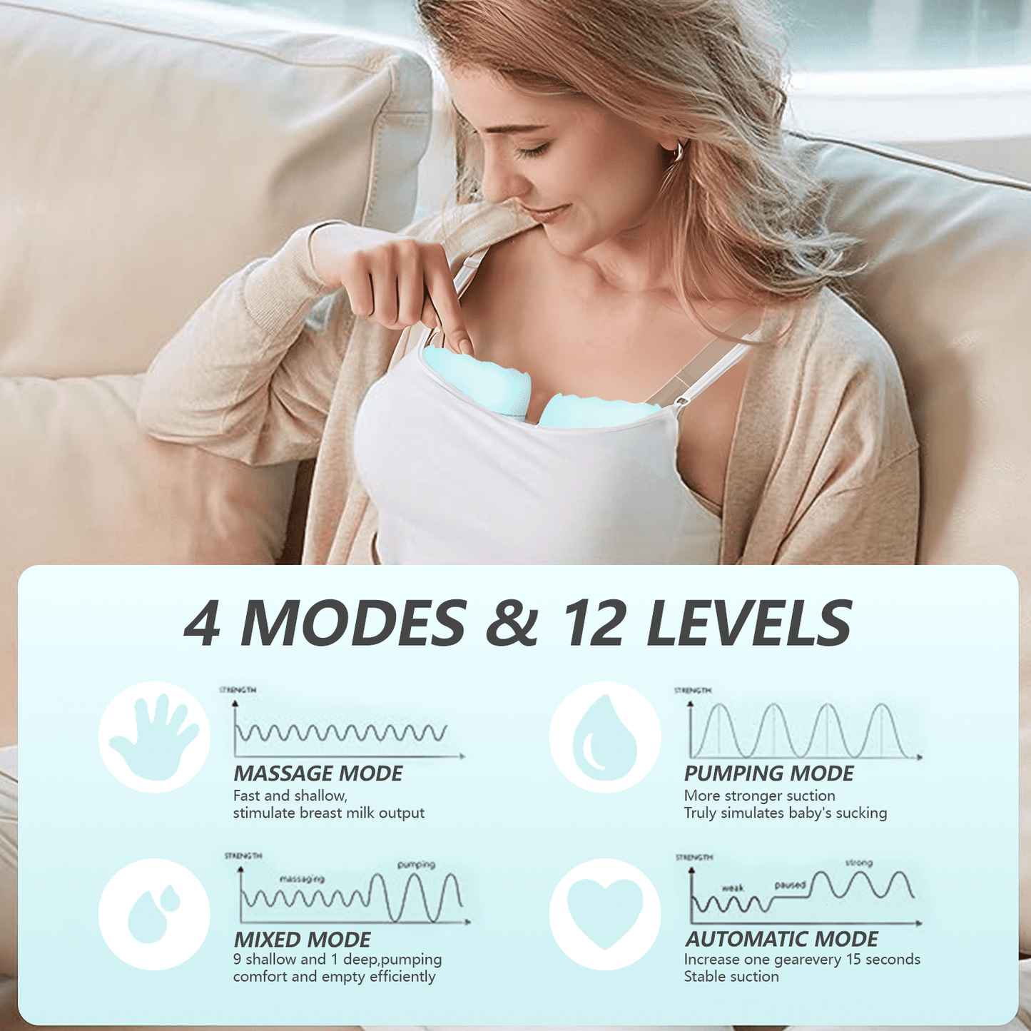 Yadala Breast Pump, Hands Free Breast Pump Portable Electric Breast Pump with 4 Modes & 12 Levels, 2 Pack (Blue)