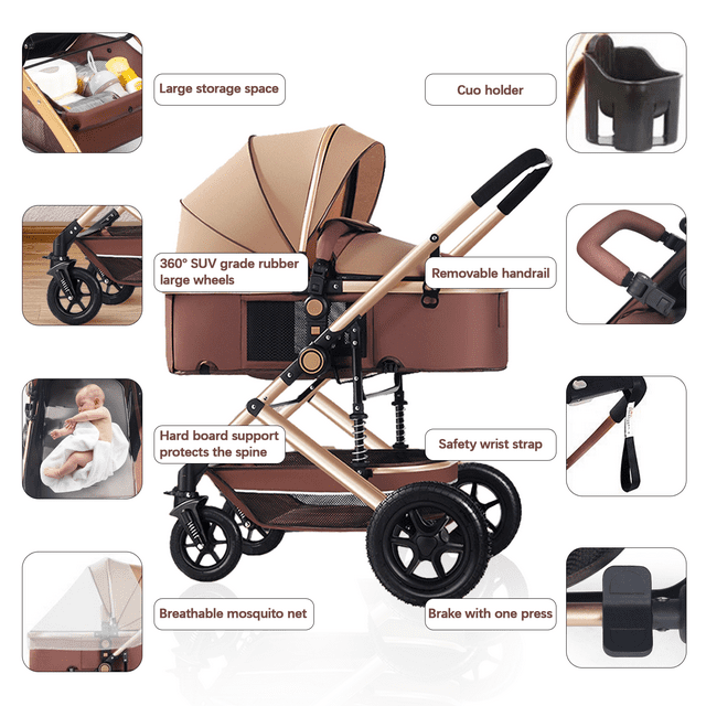 Yadala Baby Stroller for Newborn, 3 in 1 Foldable High Landscape Infant Stroller & Convertible Bassinet Pram