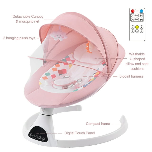 Yadala Baby Swing for Infants, Bluetooth Baby Swing Baby Rocker Chair with Gift Package, Pink