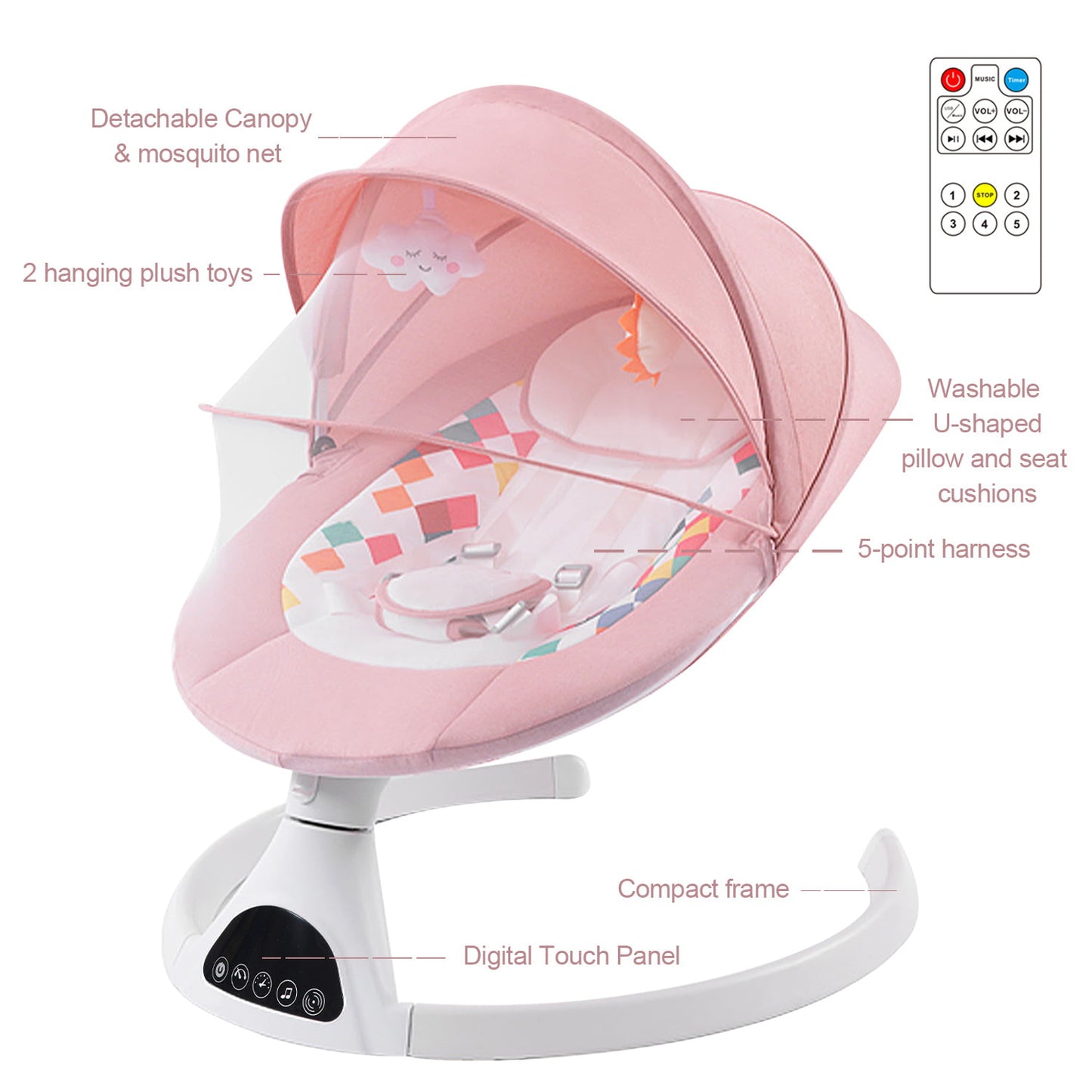 Yadala Baby Swing for Infants, Bluetooth Baby Swing Baby Rocker Chair with Gift Package, Pink
