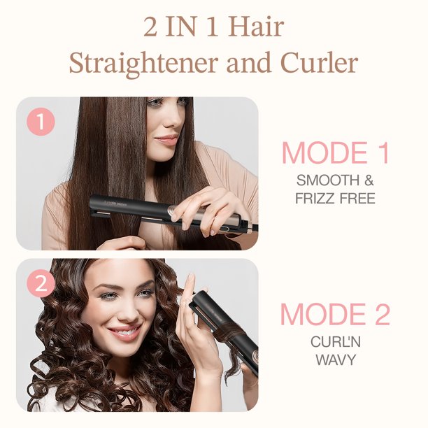Jungle Wave 2 in 1 Hair Straightener & Curling Iron Styling Tool, Fast Heat Titanium Flat Iron, Black