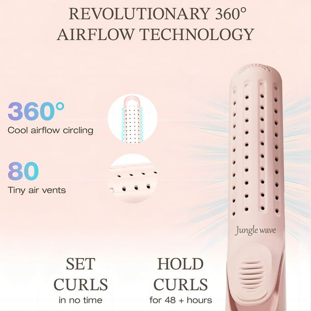 Jungle Wave Airflow Styler Hair Straightener and Curler - Ionic Flat Iron Curling Iron with 360° Cool Air Vents, Pink
