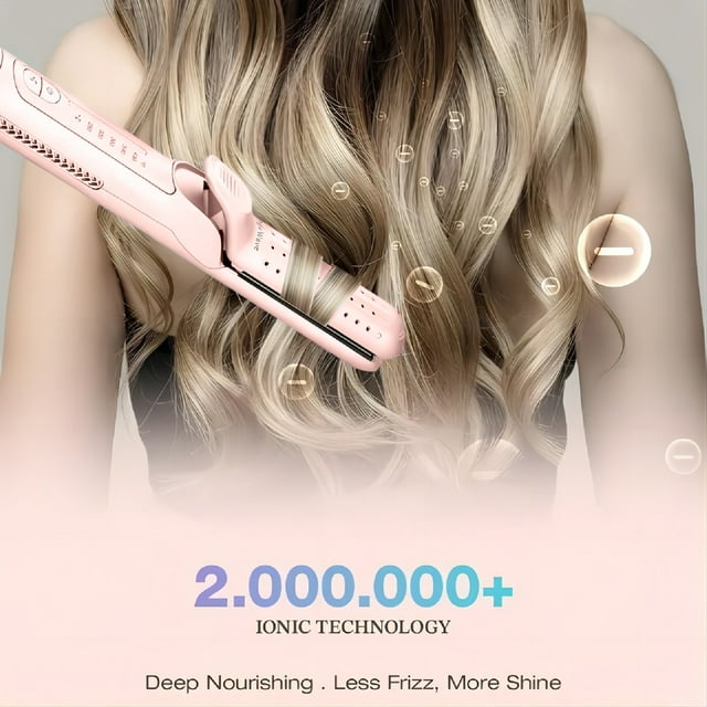 Jungle Wave Airflow Styler Hair Straightener and Curler - Ionic Flat Iron Curling Iron with 360° Cool Air Vents, Pink