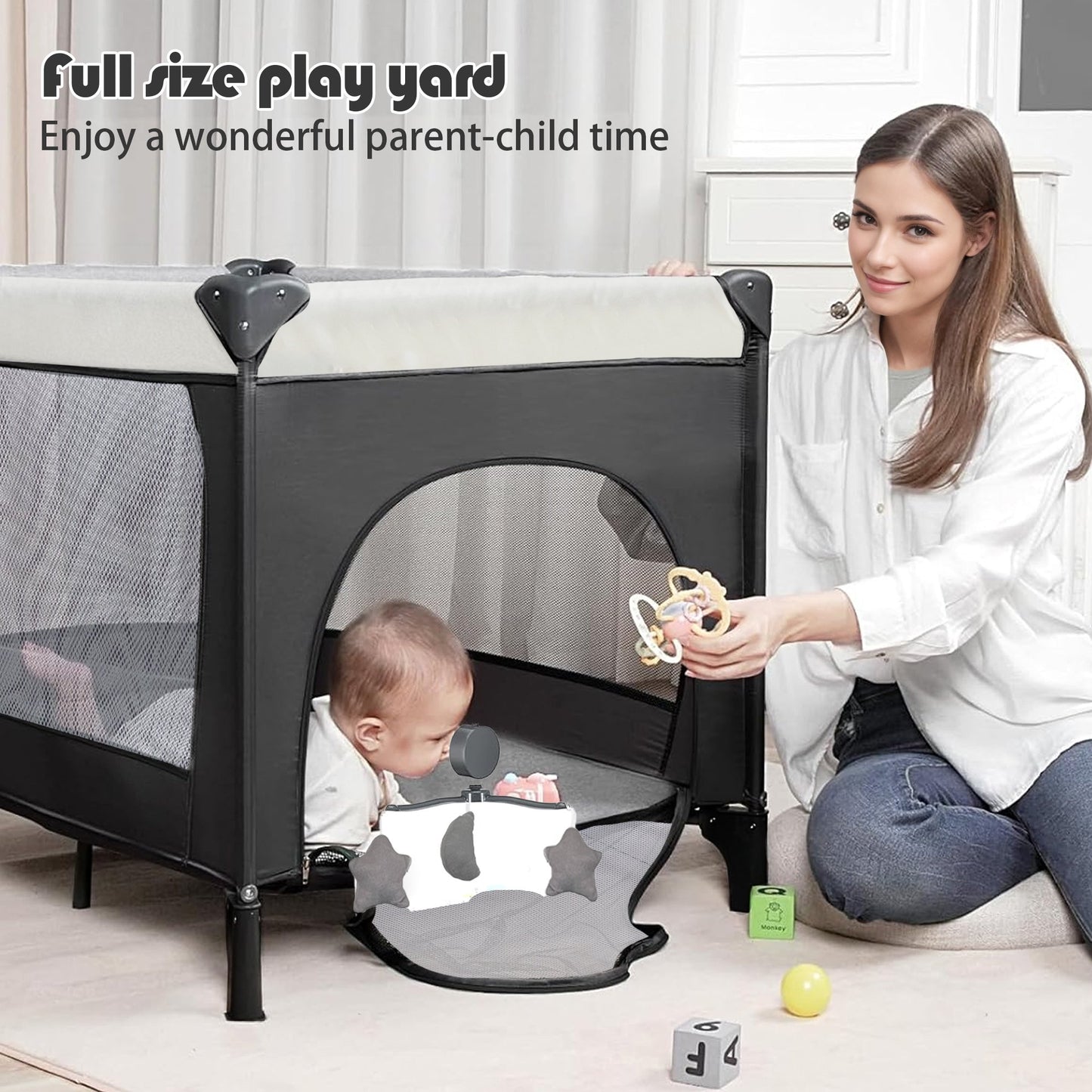 Yadala Baby Bassinet Bedside Sleeper for Infant, Portable Playard for Newborn to Toddlers, 0-36 Months,Gray