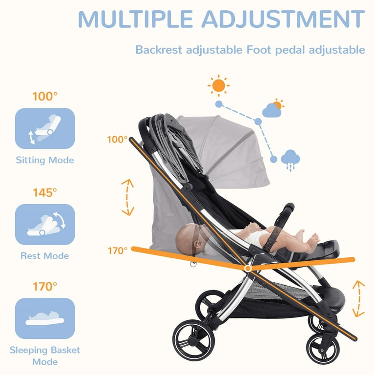 Yadala Baby Stroller, 2 in 1 Convertible Baby Stroller Folding Infant Newborn Reversible Bassinet Pram