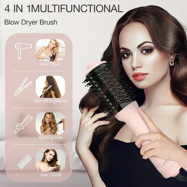 Hair Dryer Brush, Jungle Wave 3 in 1 Blow Dryer Brush and Styler Volumizer, Hot Air Brush for All Hair Types, Pink
