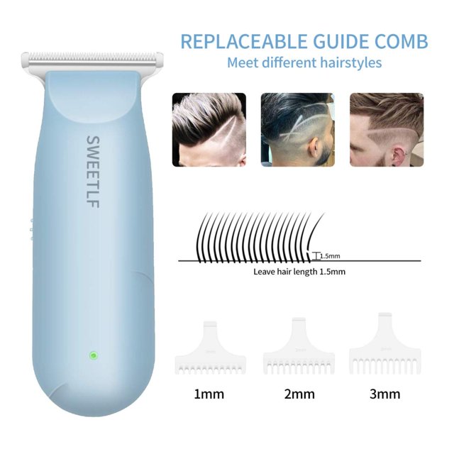 SWEETLF Silent Cordless Hair Clippers Silent, Mini Trimmer Kit with 3 Guide Combs, Portable & USB Rechargeable Haircut Clippers for Men Women Kids Blue