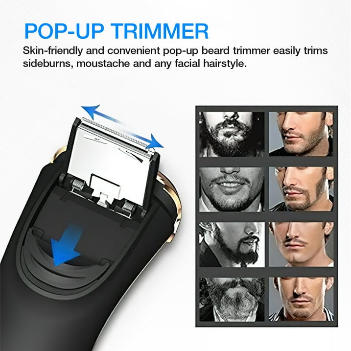 Electric Razor for Men, SweetLF [New] IPX7 Waterproof Electric Shaver for Men (Plus 3 Blades) with pop-up Beard Trimmer, Blue