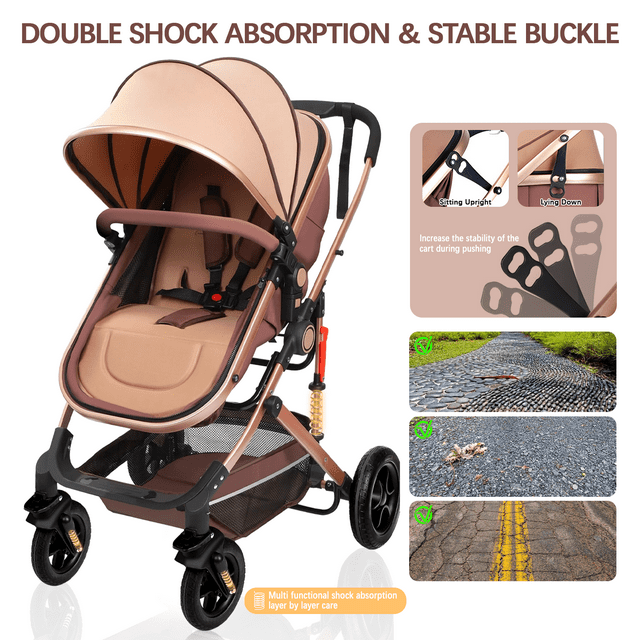 Yadala Baby Stroller for Newborn, 3 in 1 Foldable High Landscape Infant Stroller & Convertible Bassinet Pram