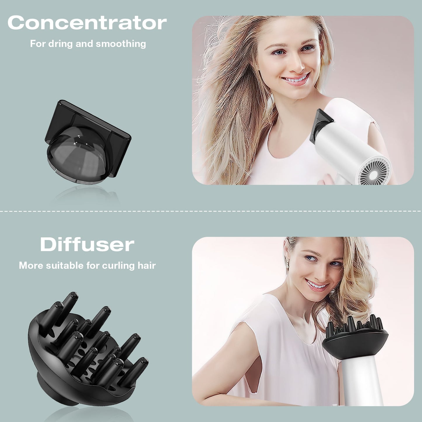 Jungle Wave Hair Dryer, 1875W Negative Ion Hair Dryer with Diffuser, Foldable Blow Dryer for Travel, White