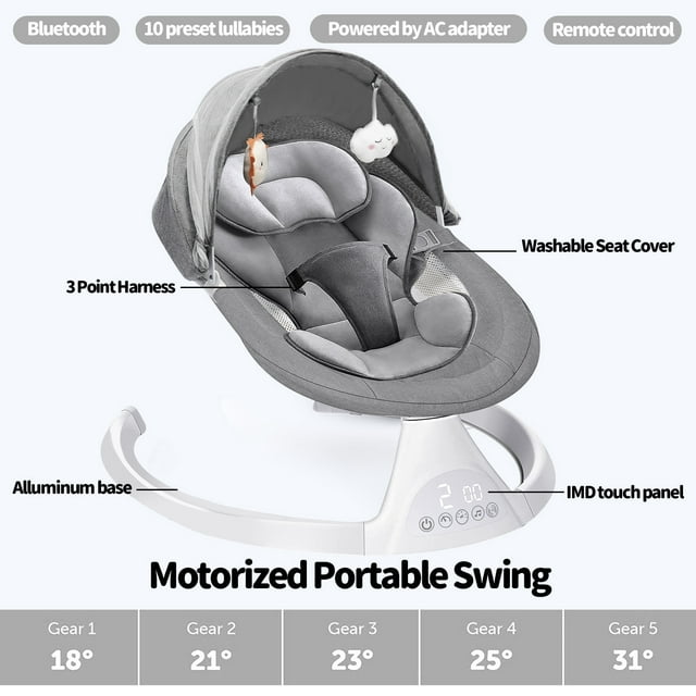 Baby Swing for Infants, Portable Bluetooth Baby Swing, Music Speaker with 10 Preset Lullabies, Remote Control, Green