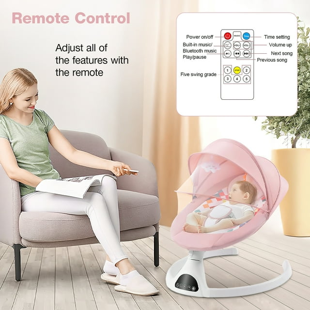Yadala Baby Swing for Infants, Bluetooth Baby Swing Baby Rocker Chair with Gift Package, Pink