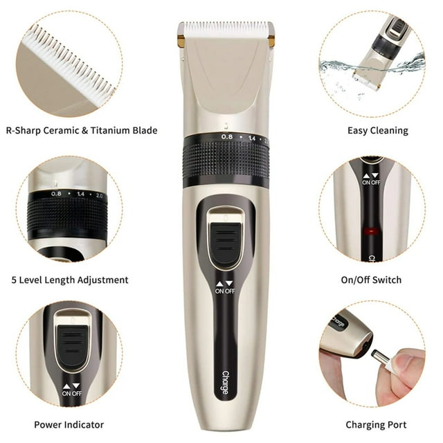 Phisco Men's Body Hair Trimmer,IPX7 Waterproof USB Rechargeable Cordless Hair Trimmer Set for Home Travel Gold
