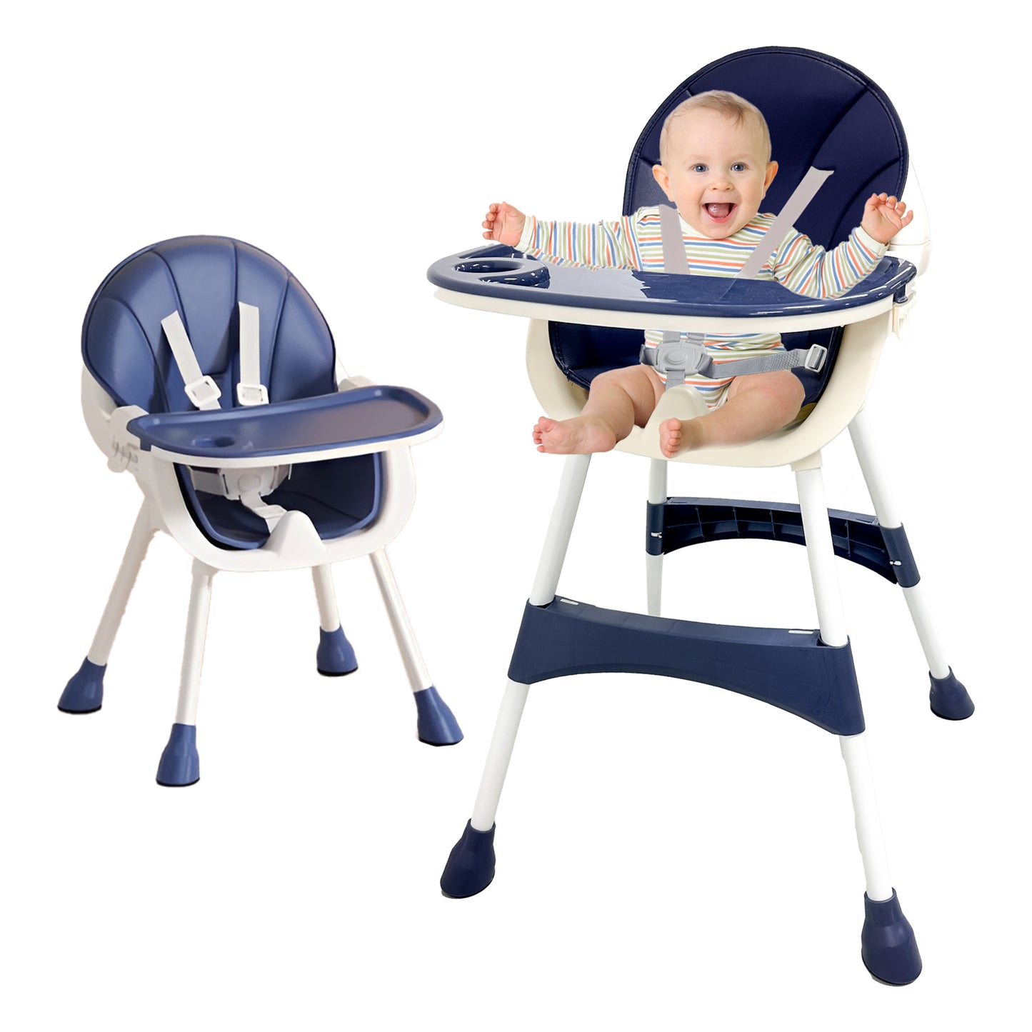 Yadala 3 in 1 High Chair, Convertible High Chairs for Babies and Toddlers with Removable Tray & PU Cushion, Blue