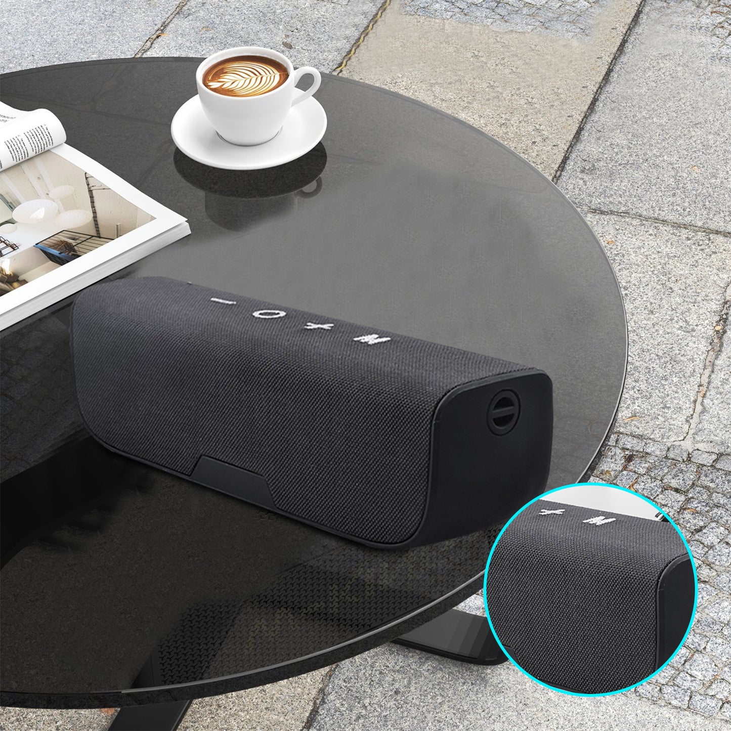 Portable Wireless Bluetooth Speaker, IPX5 Waterproof Bluetooth Speaker with FM Radio and Fabric Design, Black
